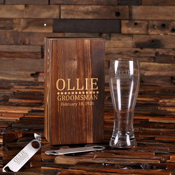 Engraved Pilsner Beer Glass and Opener Boxed Set TP-025575